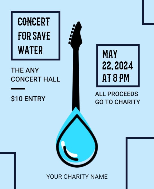 Charity Concert for Save Water in Blue Theme Poster Template