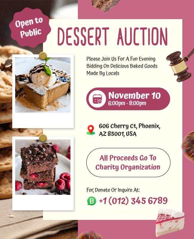 Charity Dessert Auction Event Flyer Template