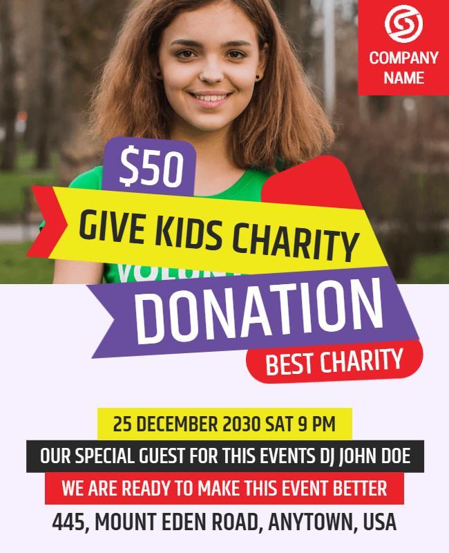 Charity Donation Event Flyer for Kids Template