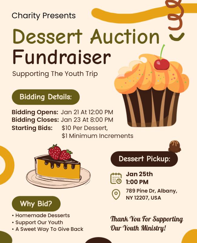 Charity Event Dessert Auction Fundraiser Flyer Template