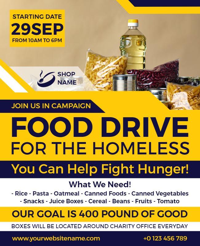 Charity Food Drive for Homeless Flyer Template