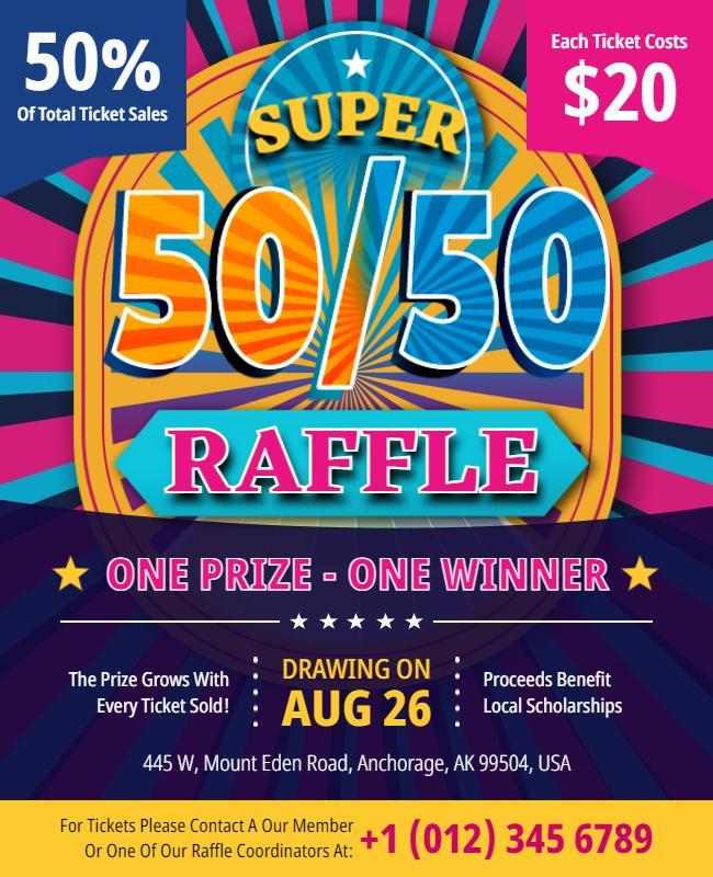 Charity Fundraising 5050 Raffle Flyer Template