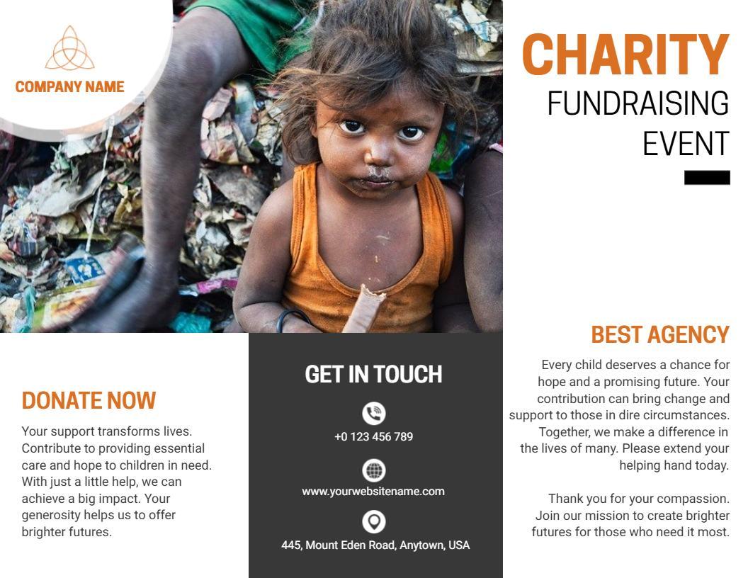 Charity Fundraising Event Children Support Donation Brochure Template