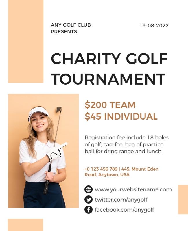 Bright Orange Charity Golf Tournament Registration Flyer Template