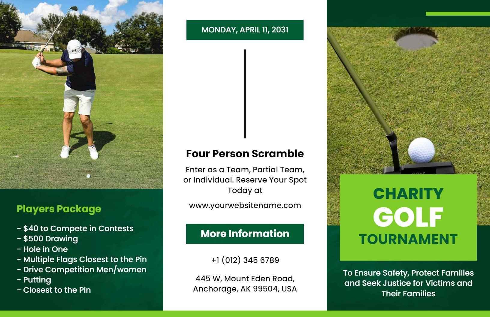 Charity Golf Tournament Fundraiser Scramble Event Brochure Template