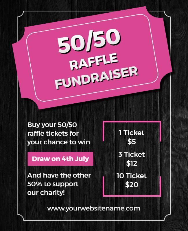 Bold Pink and Black 50/50 Raffle Fundraiser Flyer Template