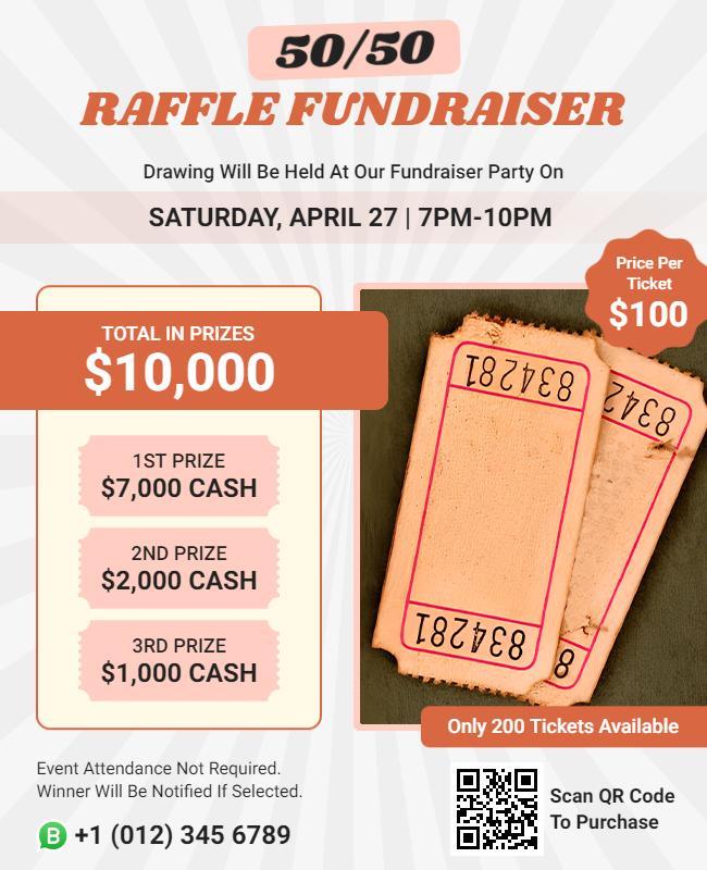 Bold Orange Raffle Fundraiser Event Flyer Template