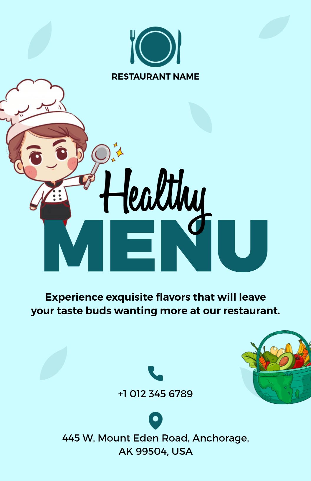 Charming Animated Style Healthy Dining Restaurant Menu Template