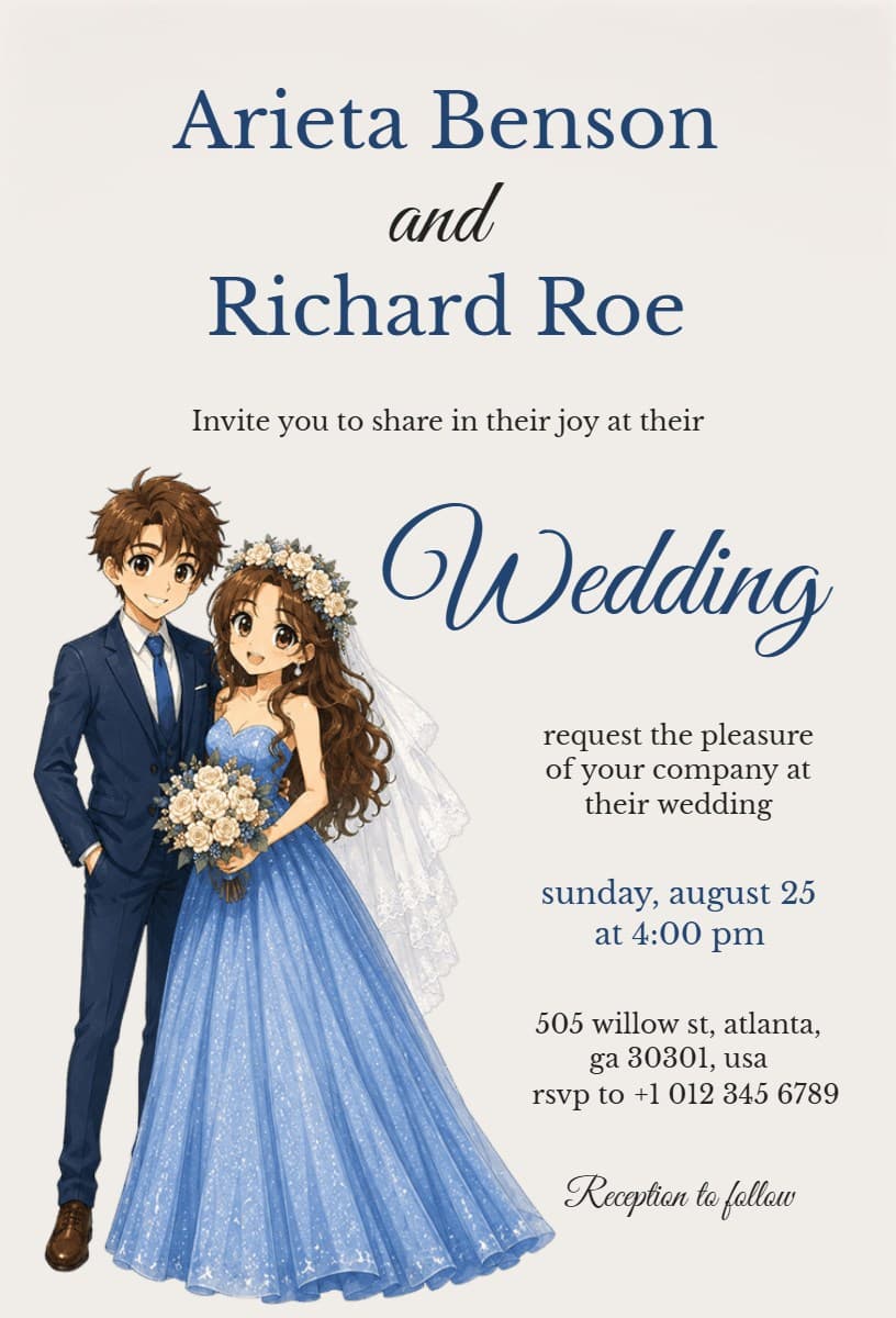 Charming Anime Couple Wedding Invitation Flyer Template