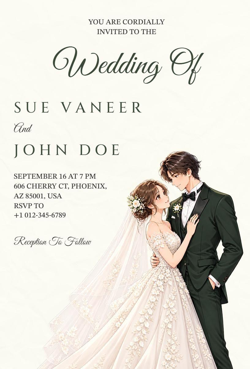 Charming Anime Wedding Romance Celebration Invitation Template