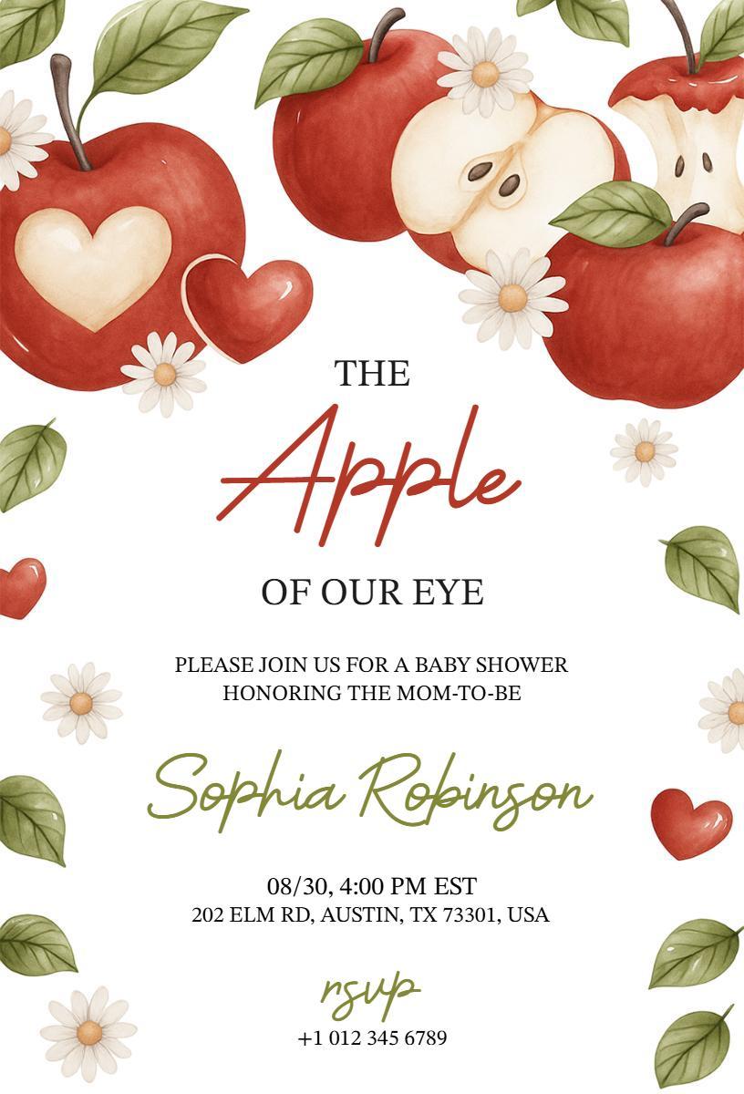 Charming Apple Themed Baby Shower Celebration Invitation Template
