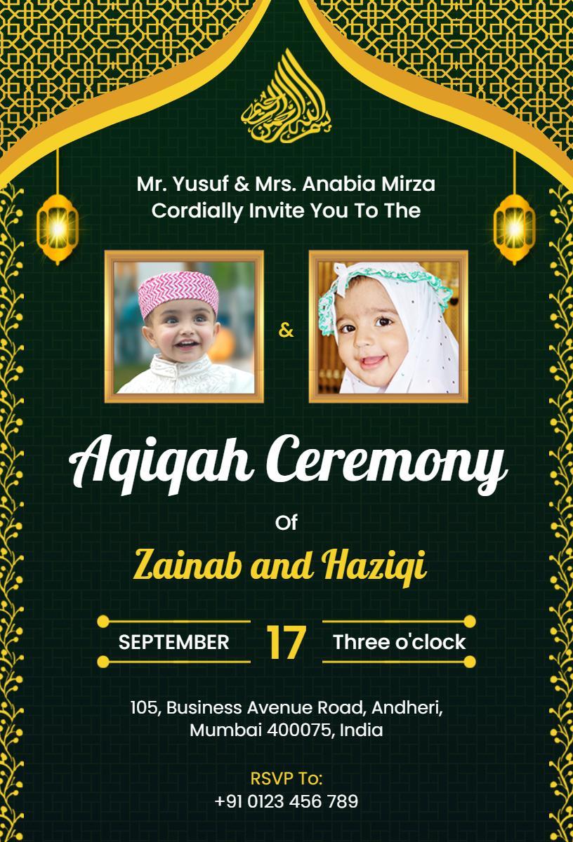 Charming Aqiqah Ceremony Invitation for Newborns Celebration Template