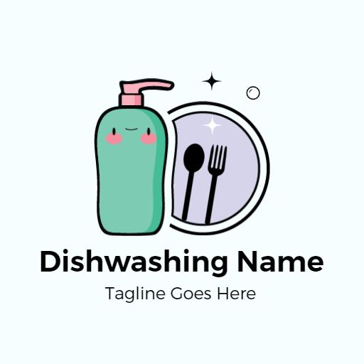 Charming Aquamarine Dishwashing Liquid with Sparkling Cutlery Logo Template
