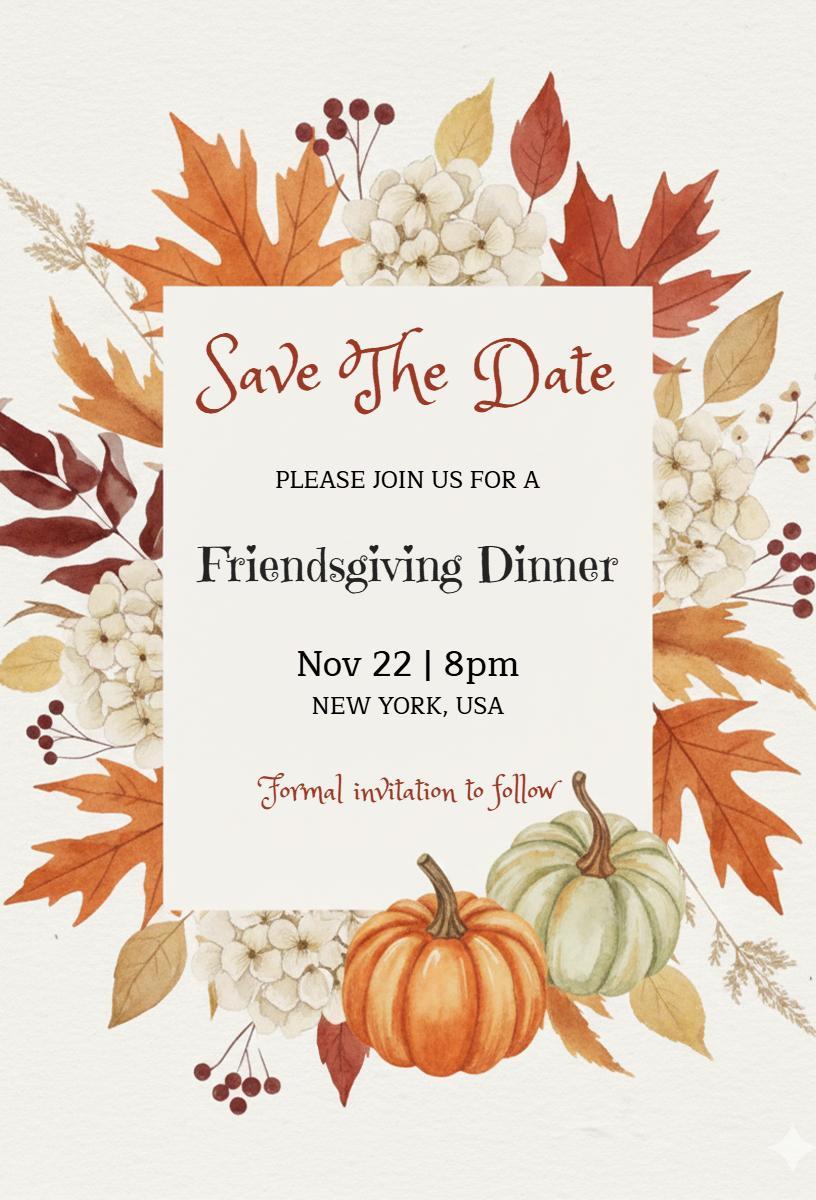 Charming Autumn Friendsgiving Dinner Celebration Invitation Template