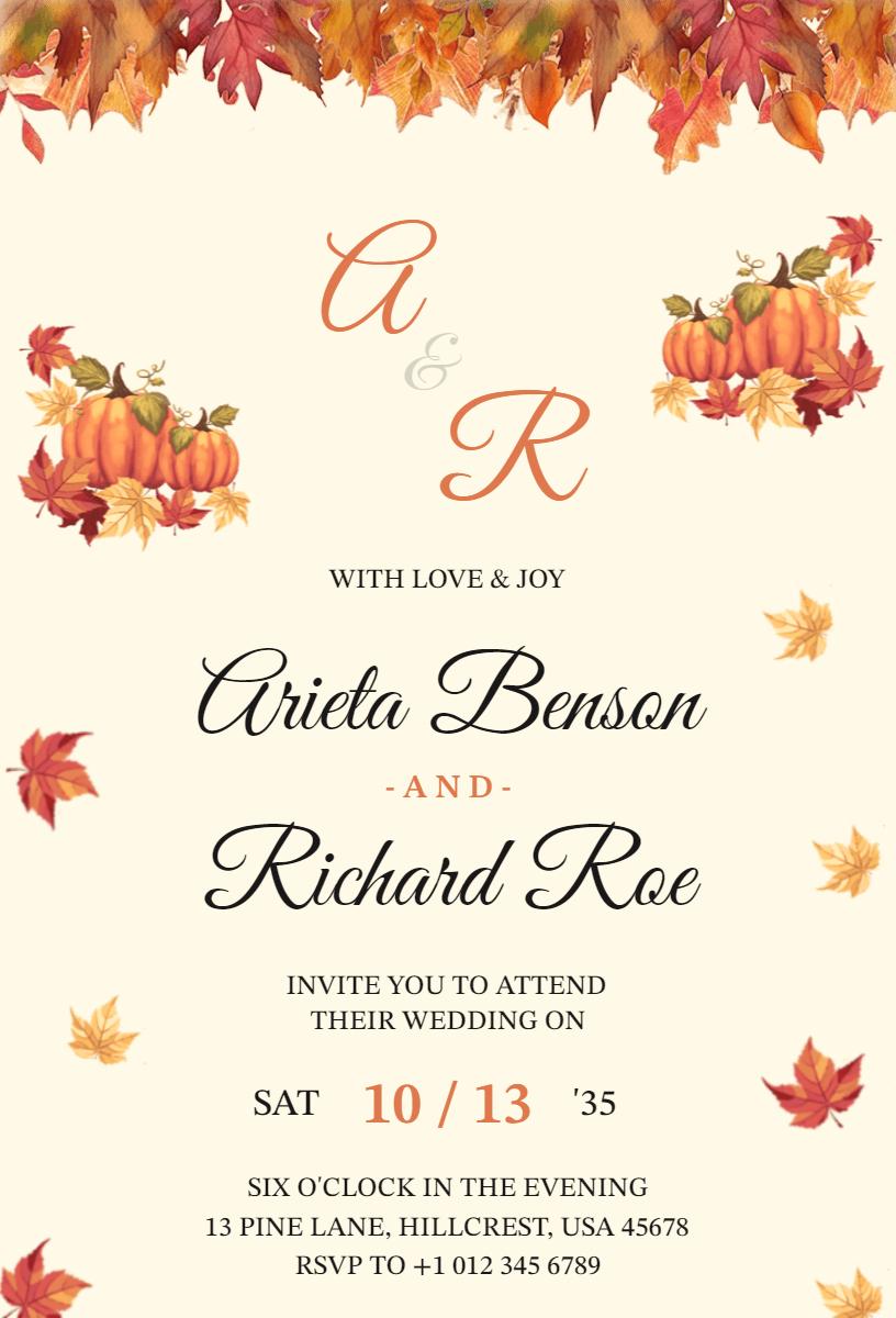 Charming Autumn Leaves Fall Wedding Celebration Invitation Template