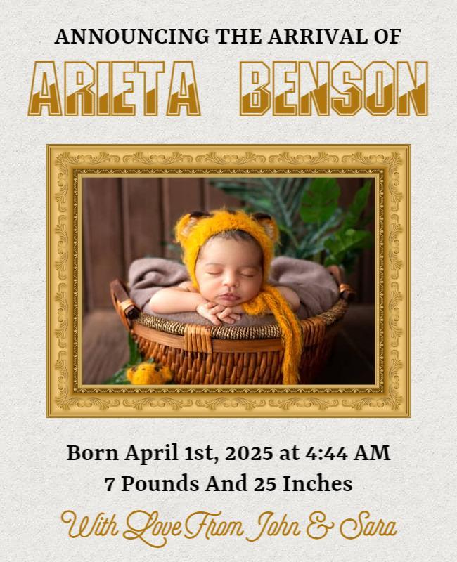 Charming Baby Announcement with Warm Earthy Tones Poster Template