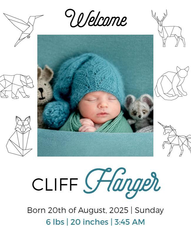 Charming Baby Announcement with Woodland Animals Poster Template
