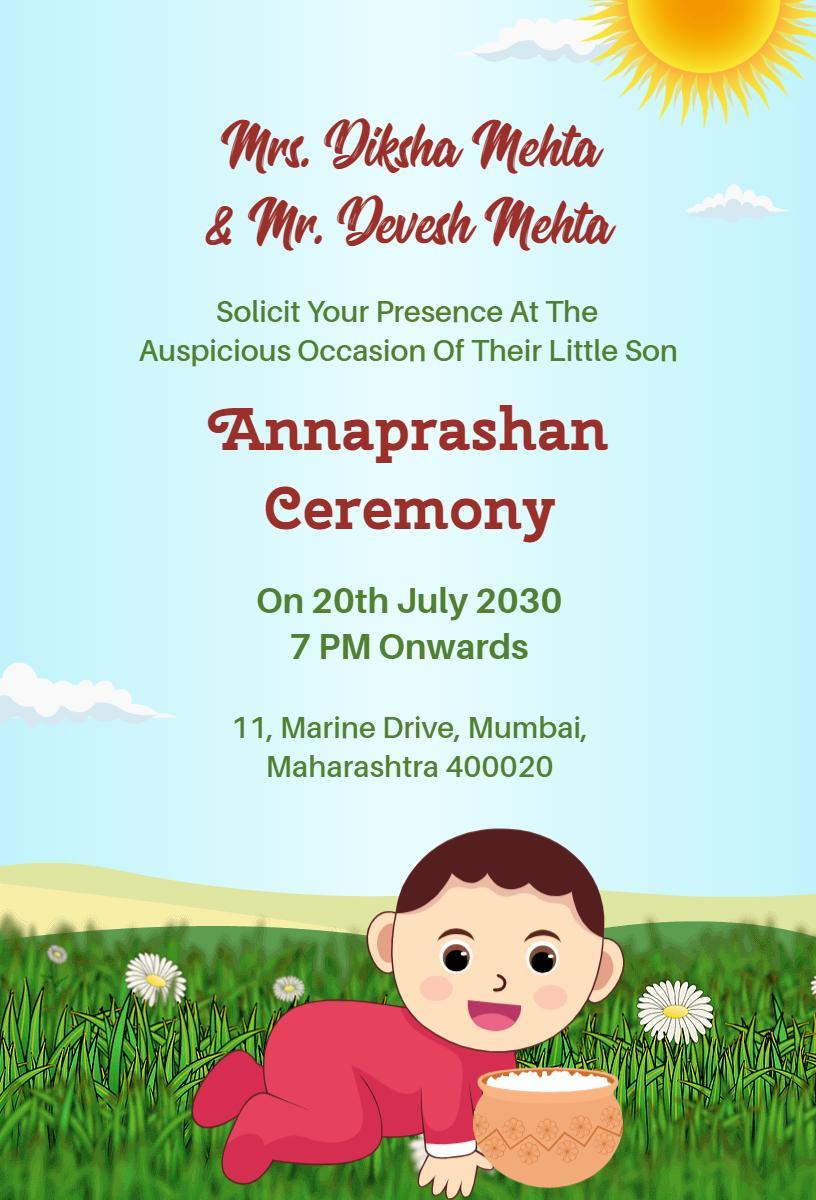 Charming Baby Boy Annaprashan Ceremony Invitation Template