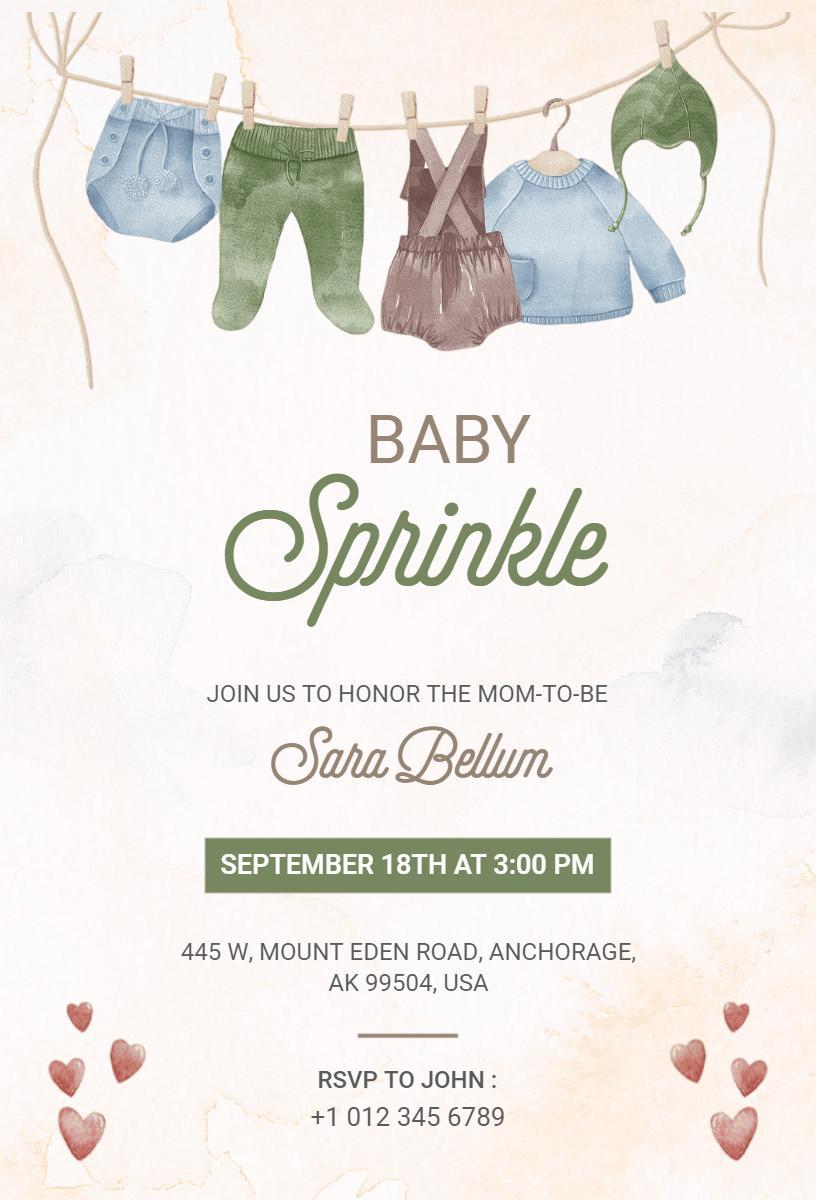 Charming Baby Clothes Theme Baby Sprinkle Invitation Template