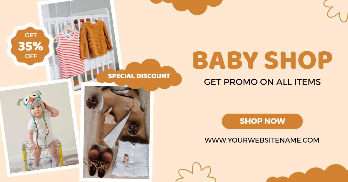 Charming Baby Shop Promotion with Fun Discount Details Banner Template