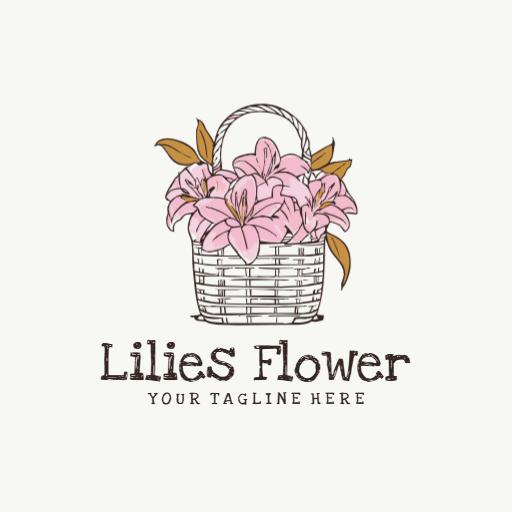 Charming Basket Featuring Pink Lilies Flower Arrangement Logo Template