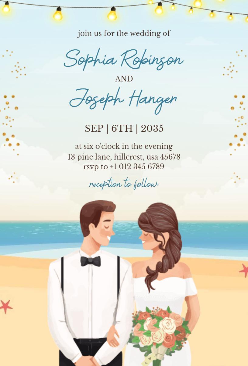 Charming Beach Wedding Celebration Coastal Elegance Invitation Template
