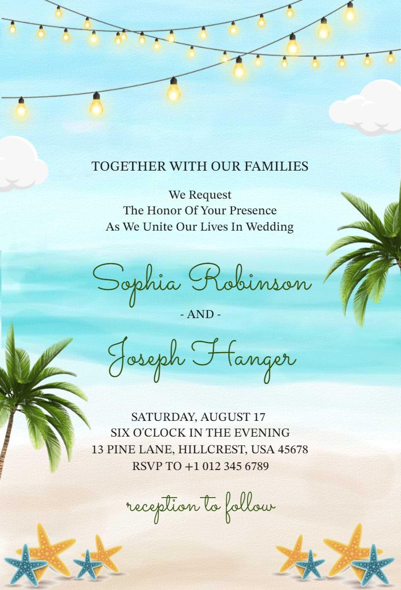 Charming Beach Wedding Celebration Tropical Paradise Invitation Template
