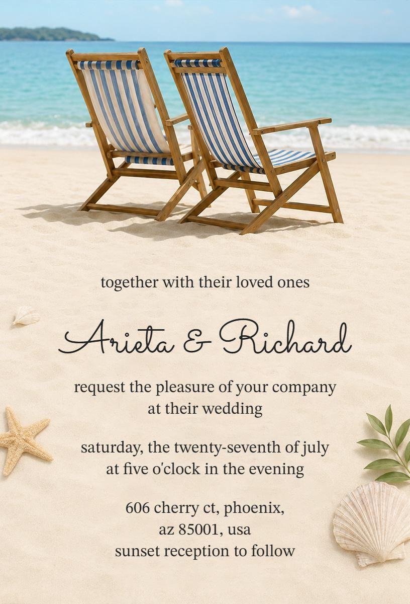 Charming Beach Wedding Ceremony Celebration Invitation Template