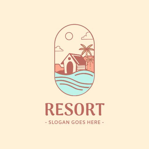 Charming Beachfront House and Palm Trees Resort Logo Template
