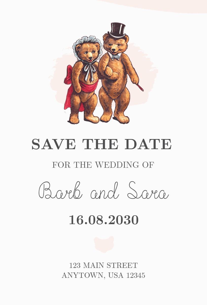 Charming Bear Love Story Save The Date Wedding Invitation Template