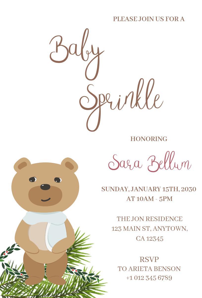 Charming Bear-Themed Baby Sprinkle Celebration Invitation Template