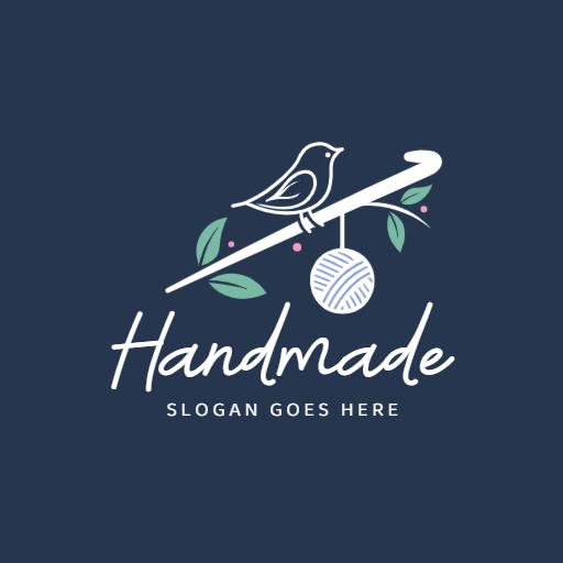 Charming Bird and Yarn Illustrating Handmade Crafts Logo Template