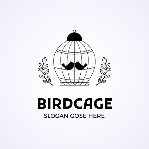 Charming Black Birdcage Featuring Birds and Leaves Logo Template
