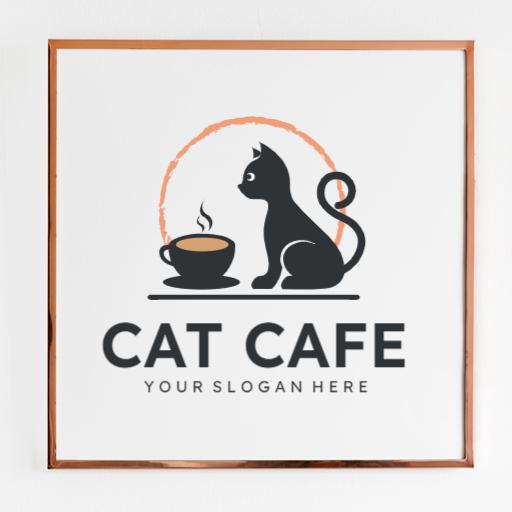 Charming Black Cat and Coffee Cup Design for Cat Cafe Logo Template