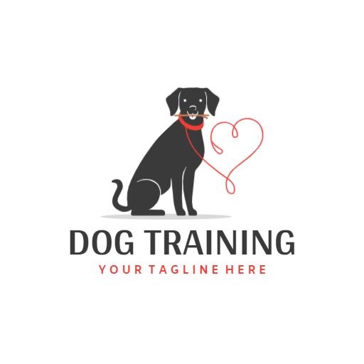Charming Black Dog with Heart and Leash in Dog Training Logo Template
