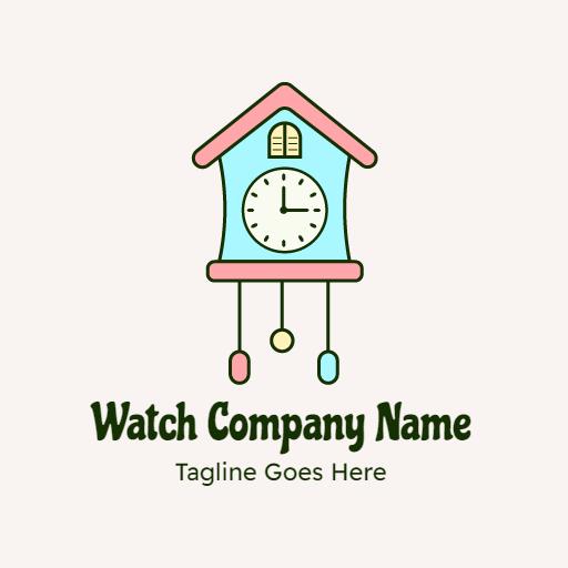 Charming Blue and Pink Cuckoo Clock Inspired Watch Logo Template