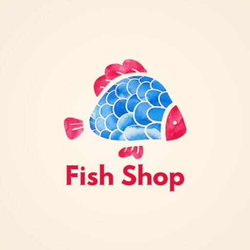 Charming Blue and Red Watercolor Fish Shop Logo Template