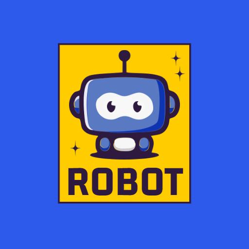 Charming Blue and Yellow Retro Robot Character Logo Template