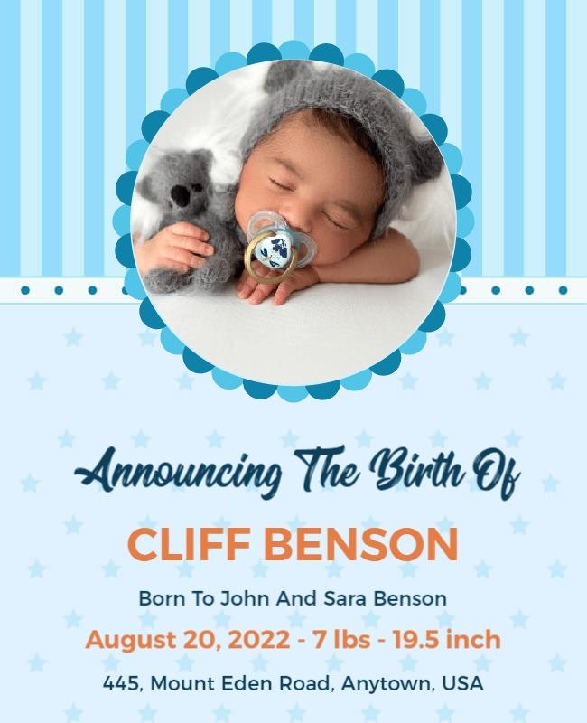 Charming Blue Baby Birth Announcement Poster Template