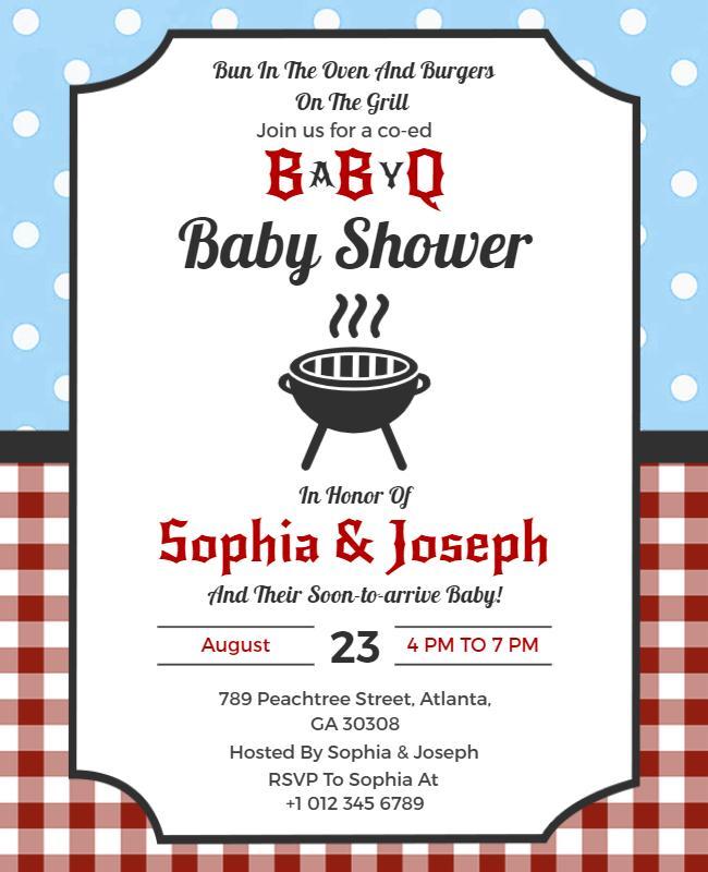 Charming Blue BBQ Baby Shower Celebration Poster Template