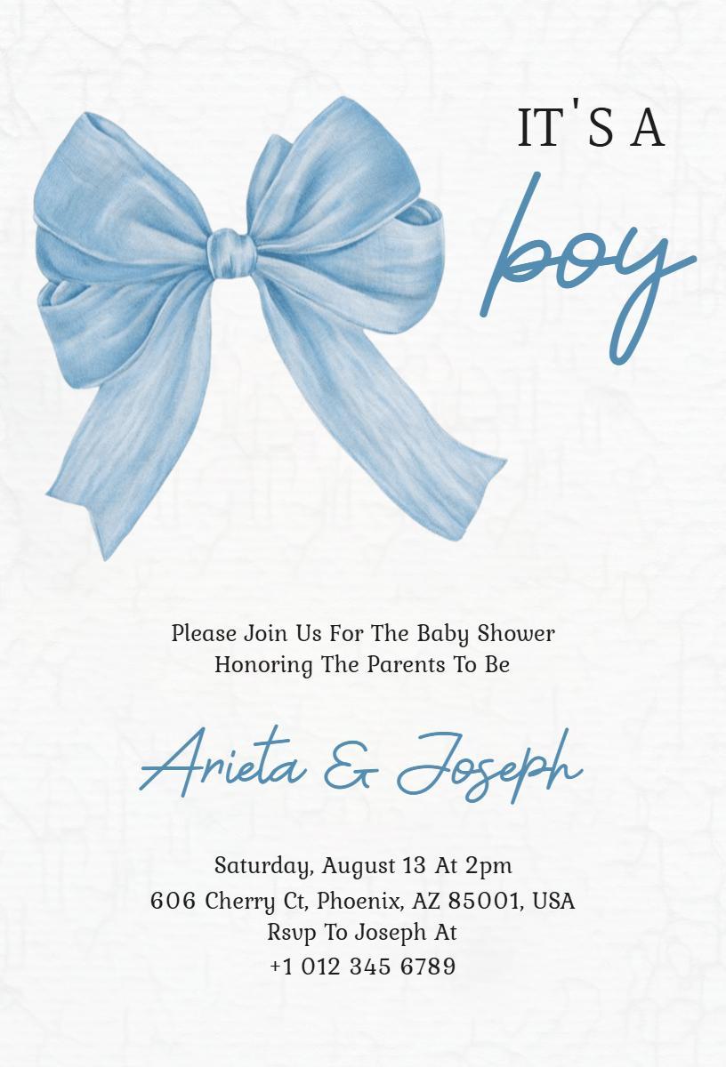 Charming Blue Bow Theme Baby Shower Celebration Invitation Template