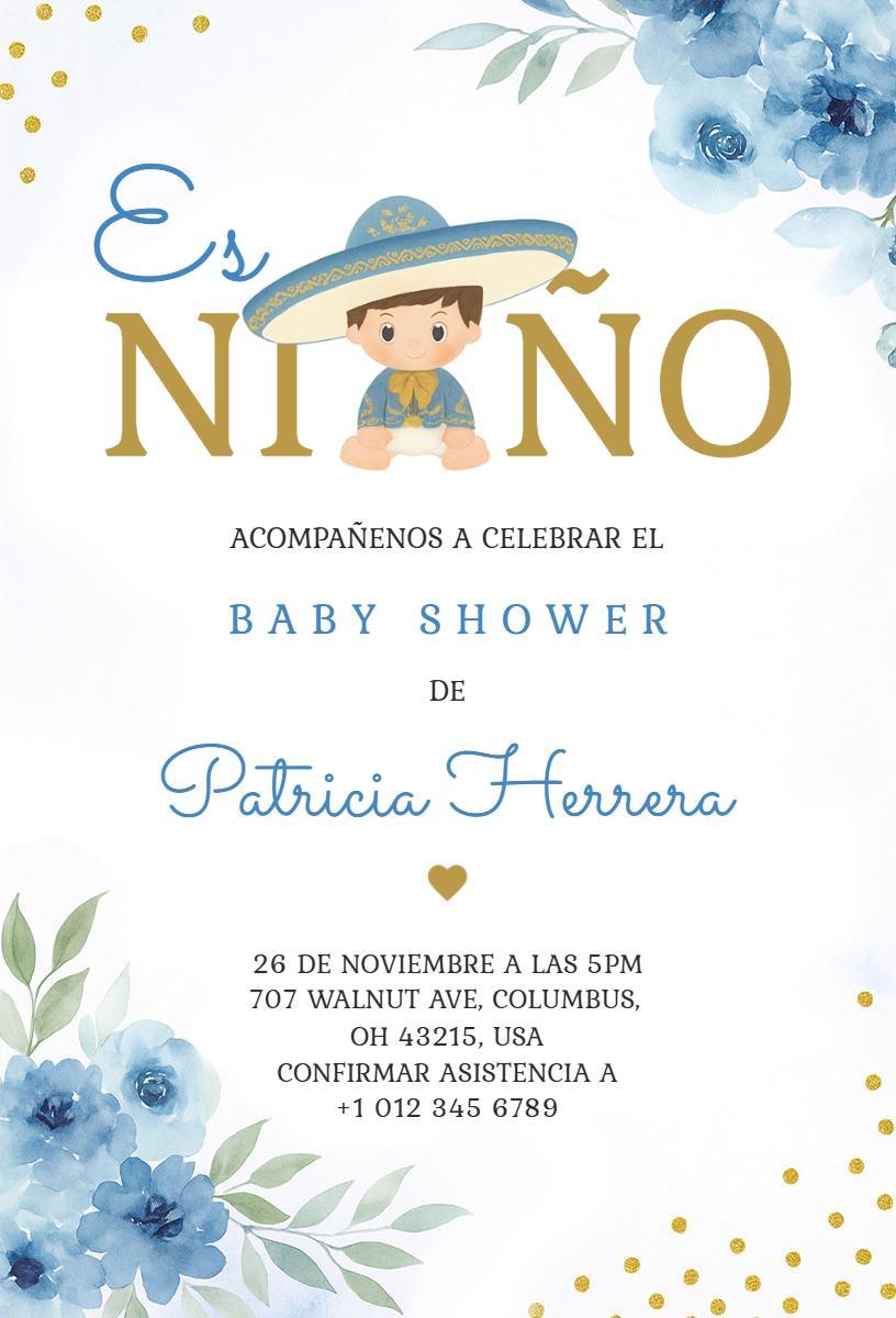 Charming Blue Boy Baby Shower Celebration Invitation Template