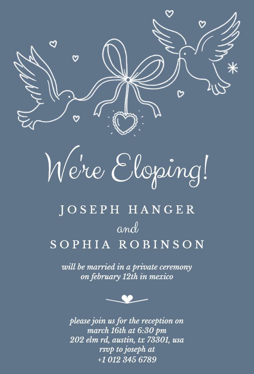 Charming Blue Dove Elopement Ceremony Invitation Template