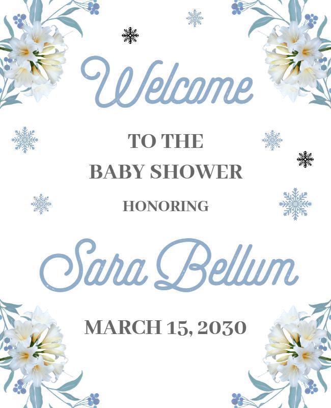 Charming Blue Floral Baby Shower Welcome Poster Template