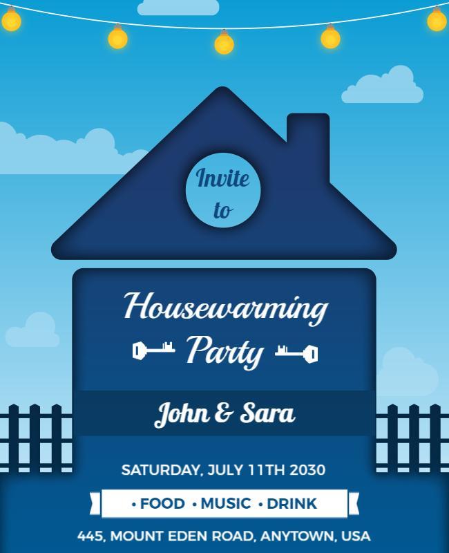 Charming Blue Housewarming Party Invitation Flyer Template
