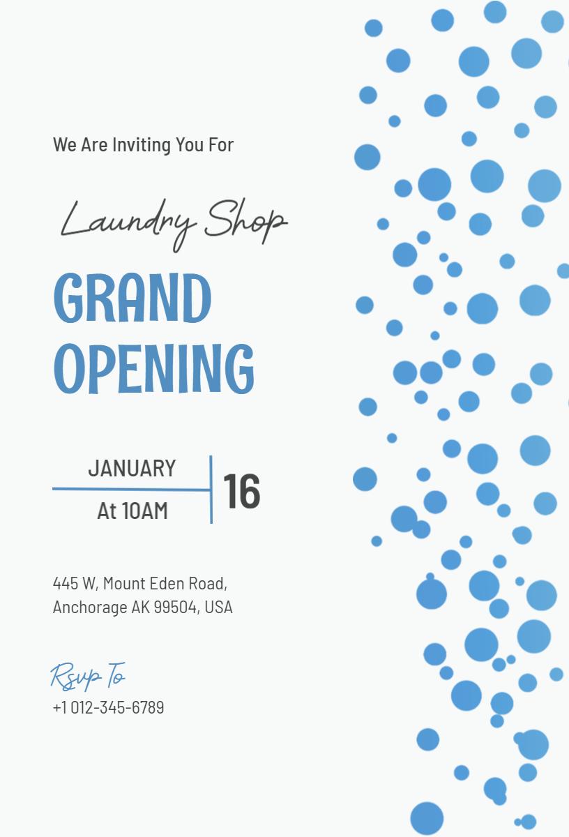Charming Blue Laundry Shop Grand Opening Invitation Template