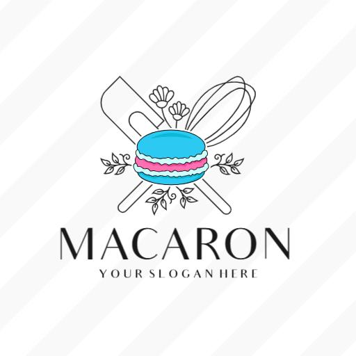 Charming Blue Macaron with Whisk and Floral Elements Logo Template