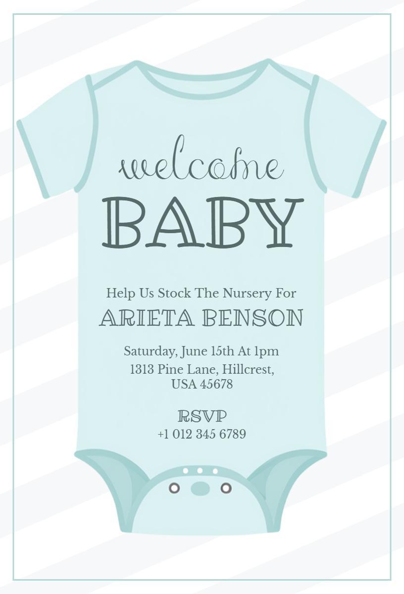 Charming Blue One-Piece Baby Shower Celebration Invitation Template