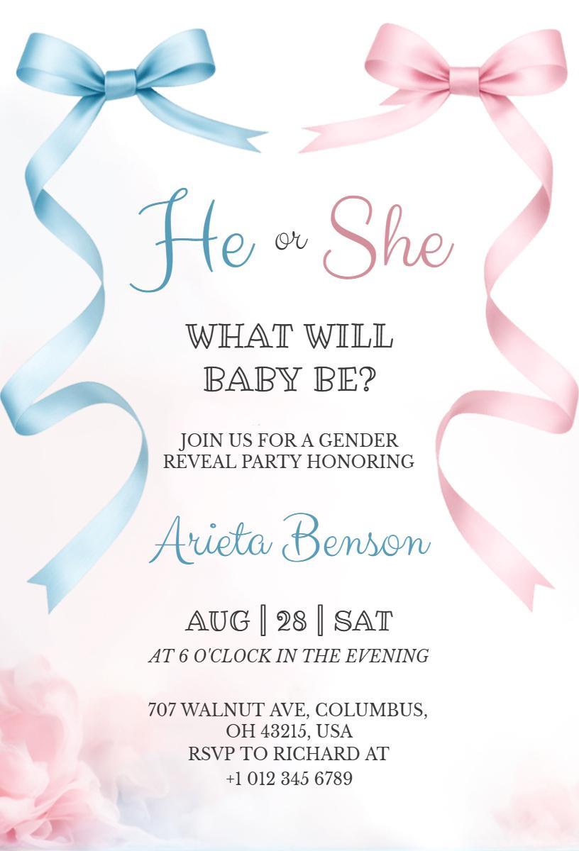 Charming Blue Pink Gender Reveal Celebration Invitation Template