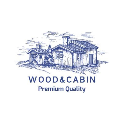 Charming Blue Sketch of a Rustic Cabin Design Logo Template